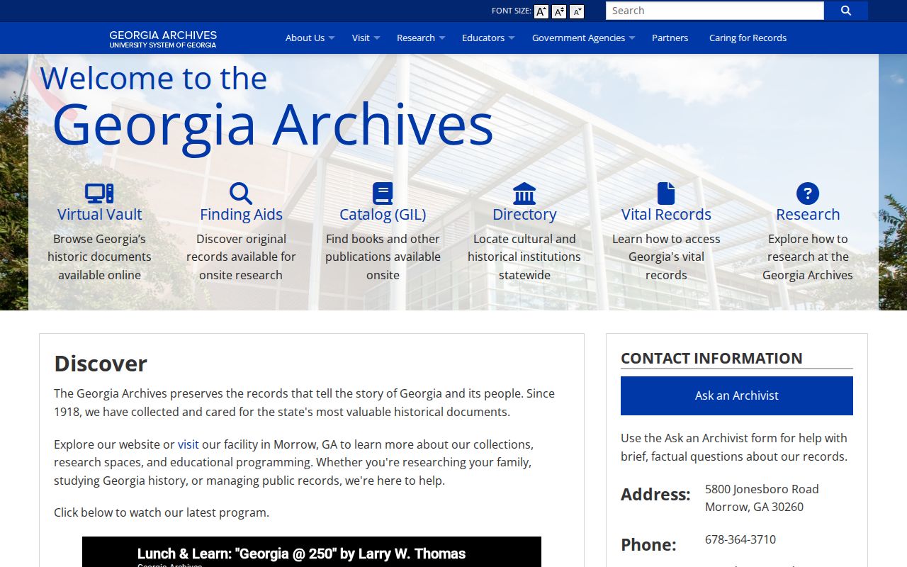 Georgia Archives catalog used for a Cobb County people search