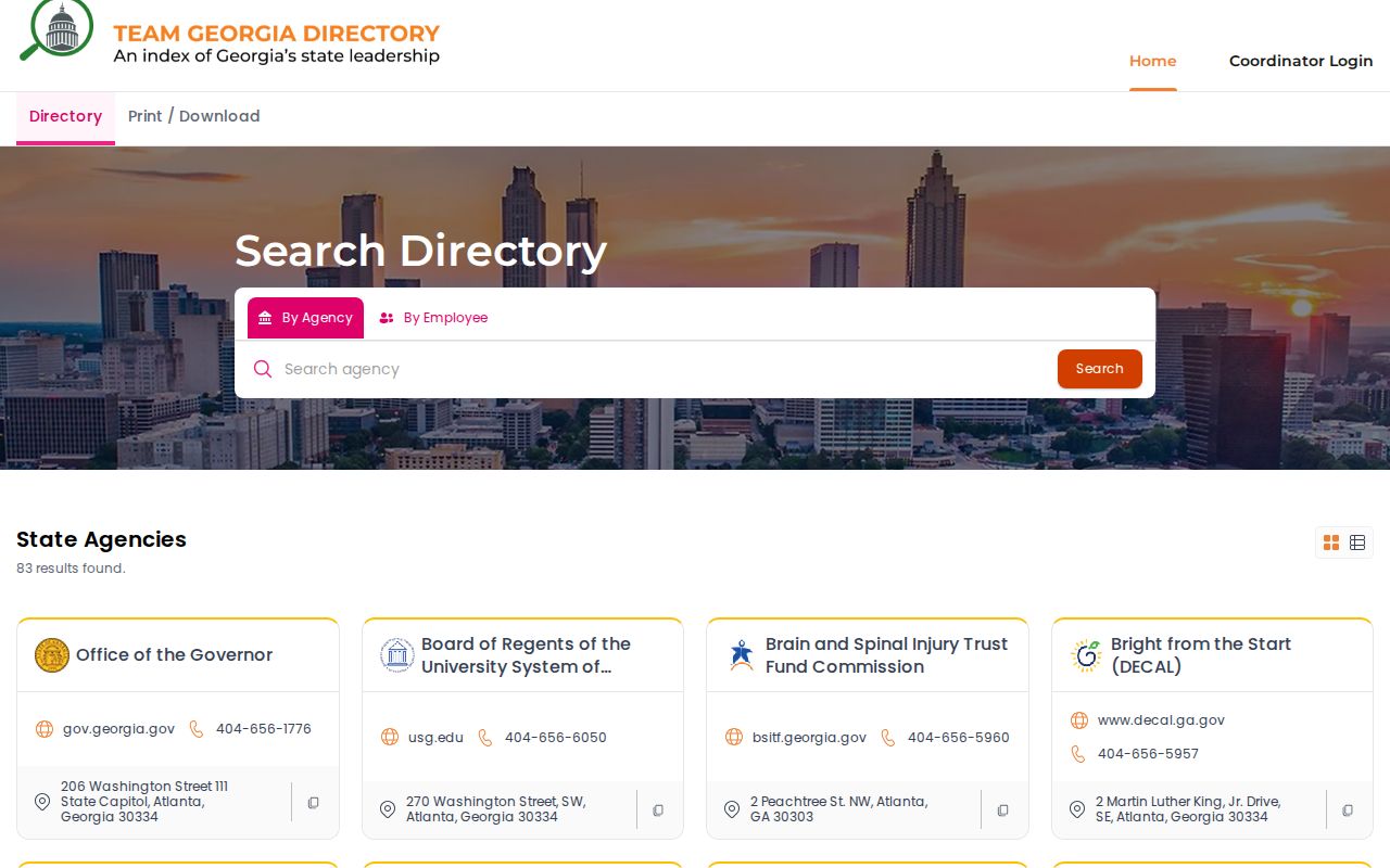 Cobb County people directories view of the Team Georgia employee directory
