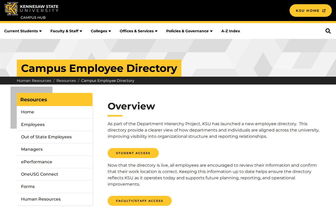 Cobb County people directories screenshot of the Kennesaw State University directory