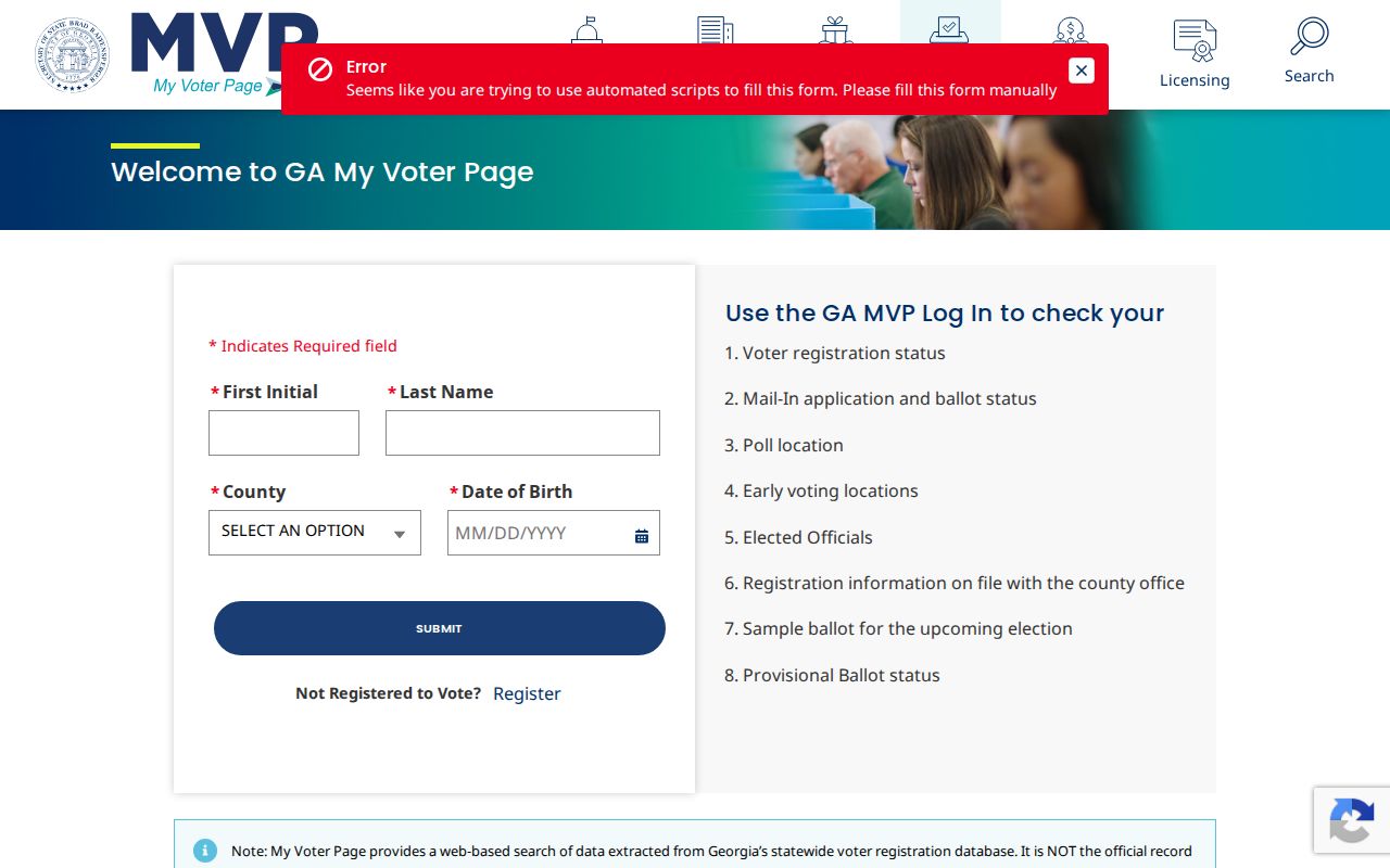 Cobb County voter registration records lookup on Georgia My Voter Page